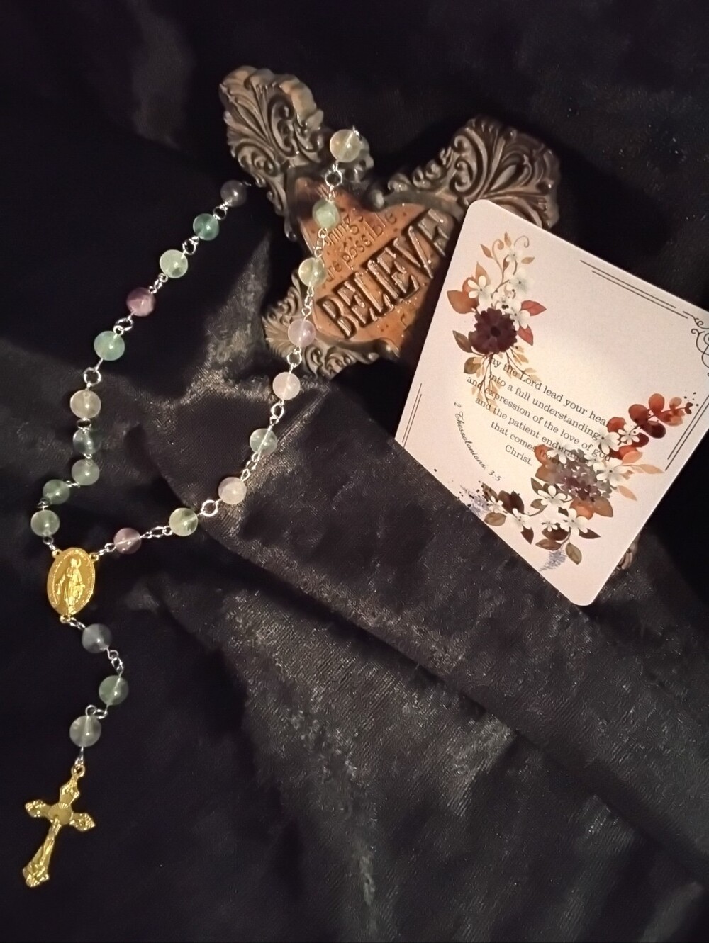 Gold-Plated Crucifix Rosary Necklace with Pastel Beads